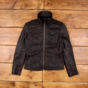 Vintage Veste en cuir Superdry L motard marron Femme