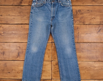 Vintage Levis 517 Jeans 34 x 30 USA Made 90s Stonewash Bootcut Blue Orange Tab