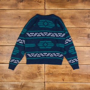Vintage Jumper Sweater S Geometric Roundneck Blue