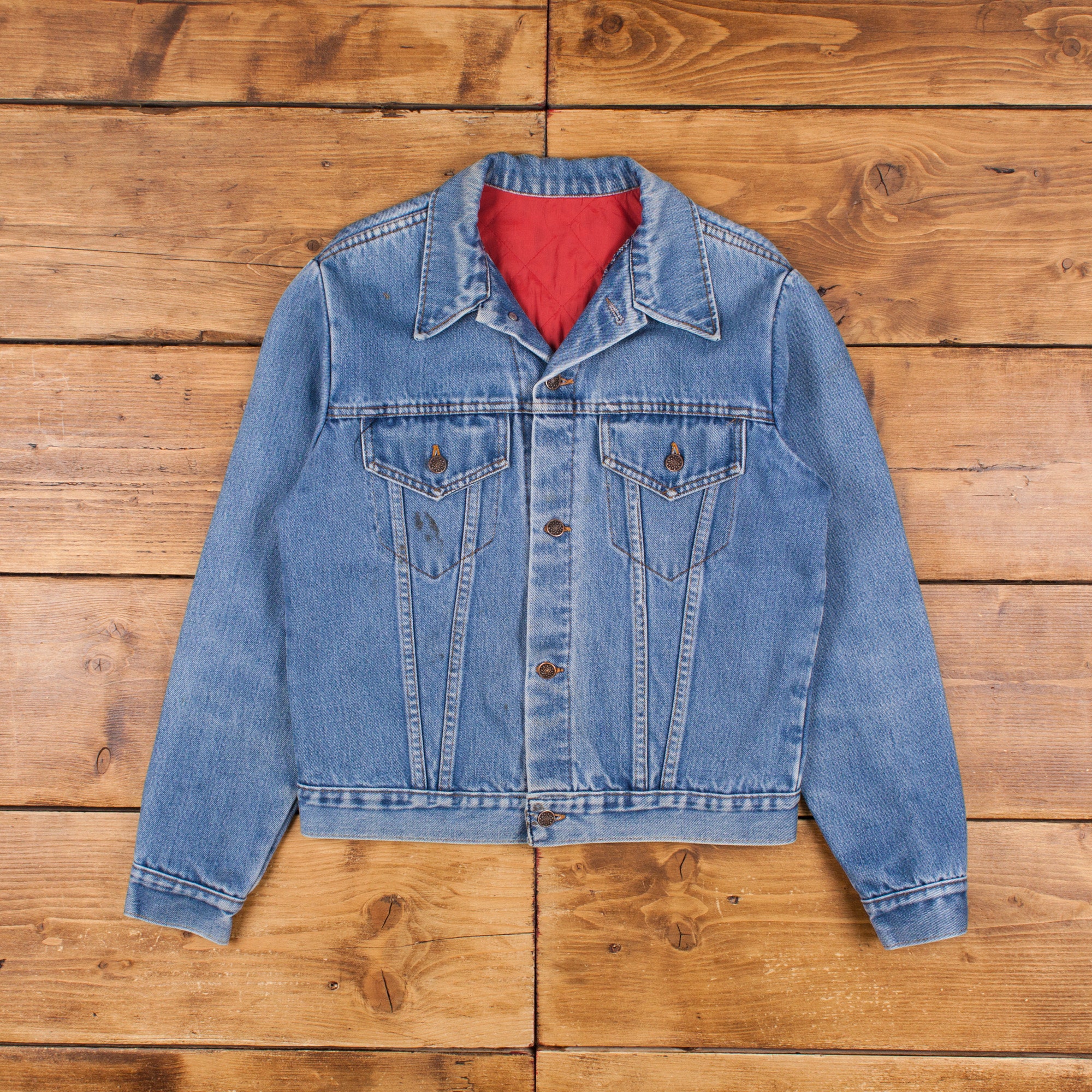 Vintage Jcpenney Denim Jacket S 60s Quilt Lined Stonewash Blue