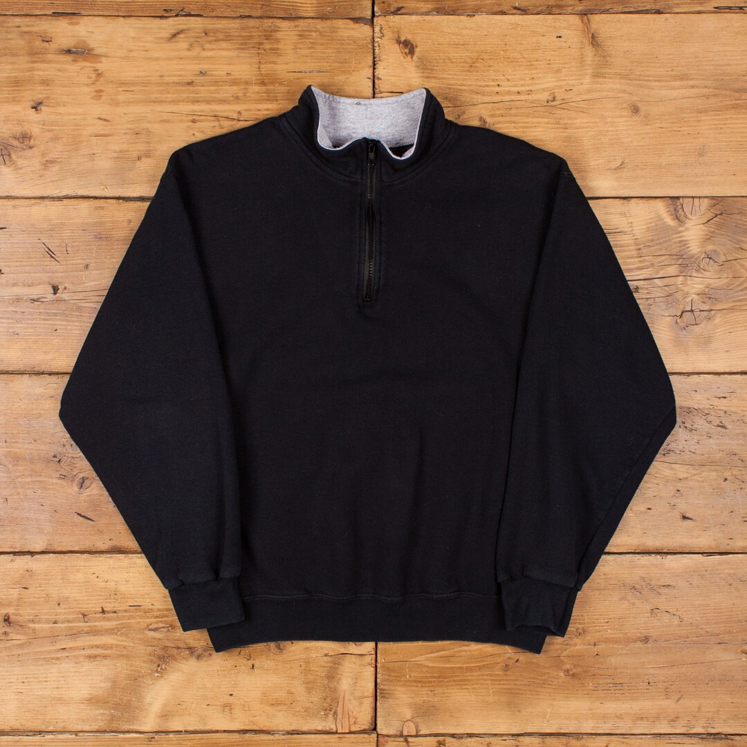 Vintage Fruit of the Loom Blank Sweatshirt M 90s 1/4 Zip Black High ...