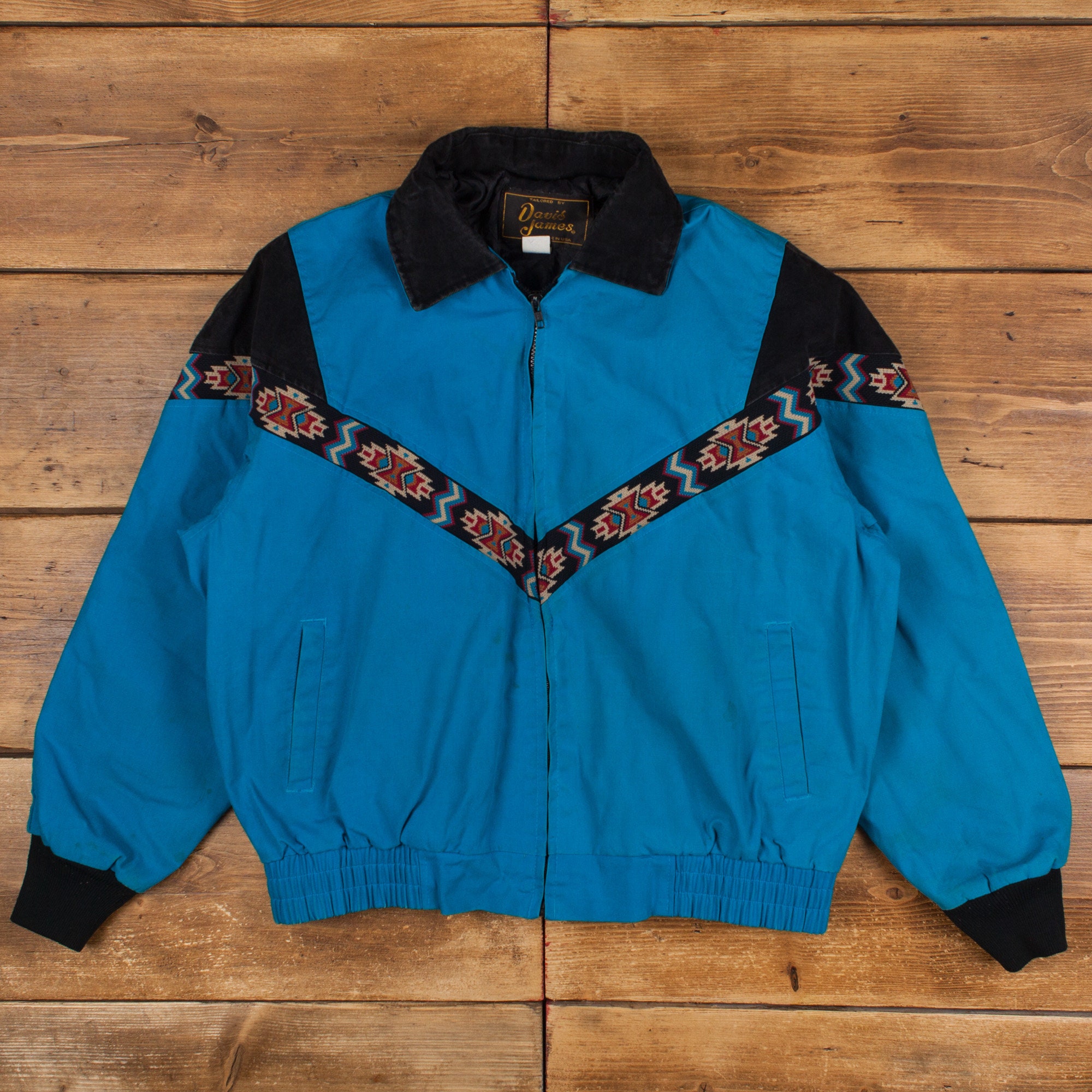 Vintage David James Workwear Jacket XL 80s Western Aztec Quilt