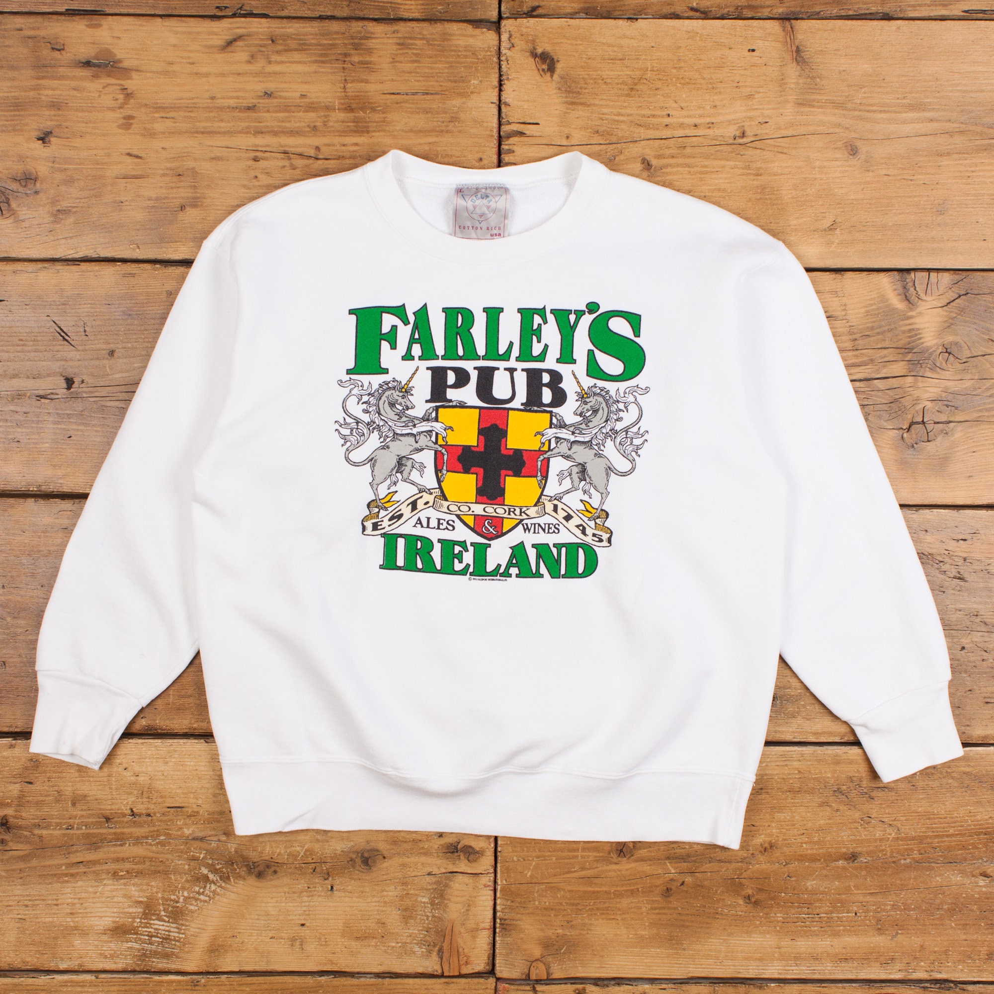 Vintage Delta Graphic Sweatshirt L 90s Farley's Pub Ireland