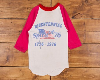 Vintage Single Stitch T Shirt Graphic XXS 70s Raglan Printwear Independence