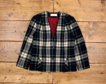 Chaqueta vintage de lana Pendleton, estilo años 80, azul a cuadros, para mujer.