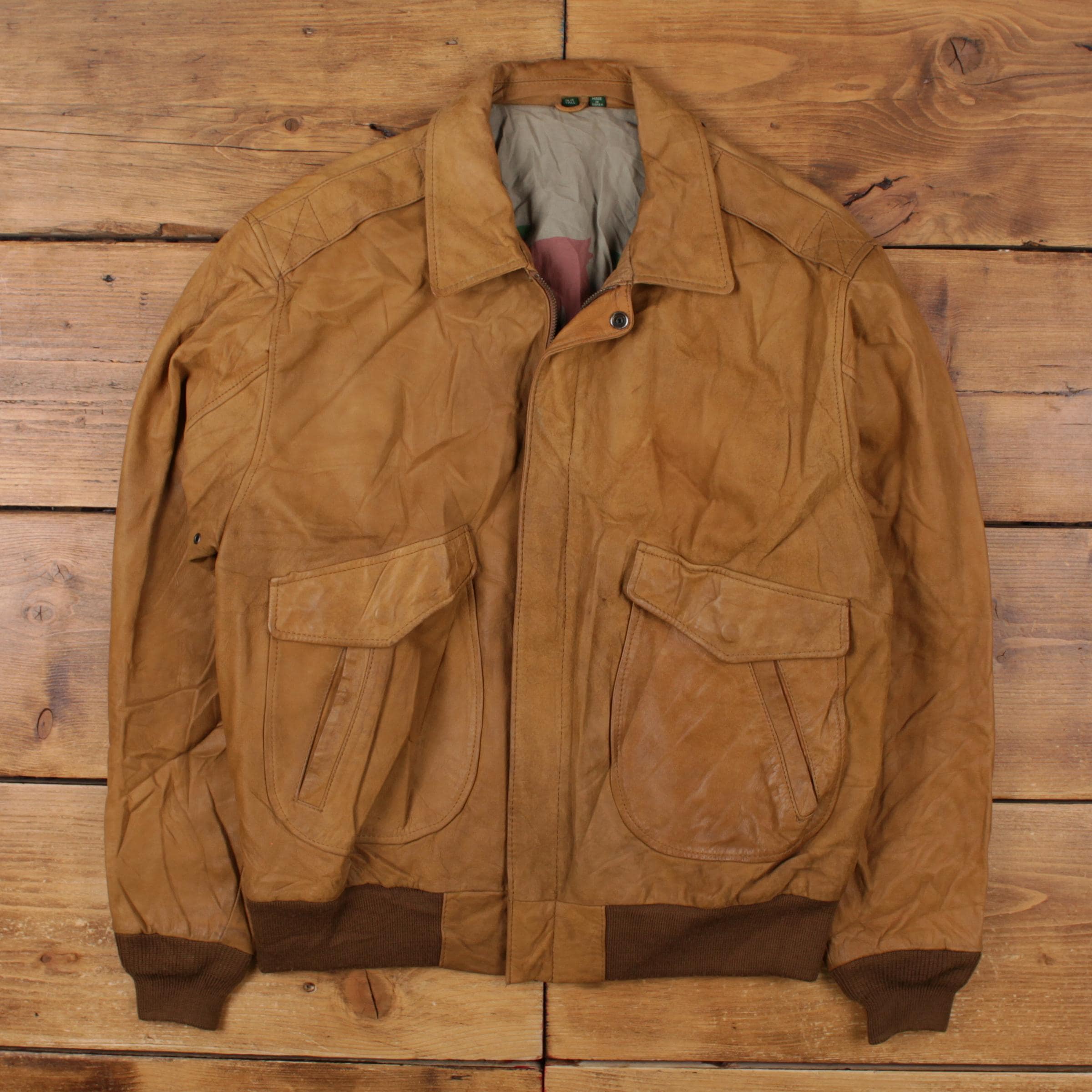 Vintage Hunt Club Leather Jacket L 90s Flight Bomber Beige - Etsy