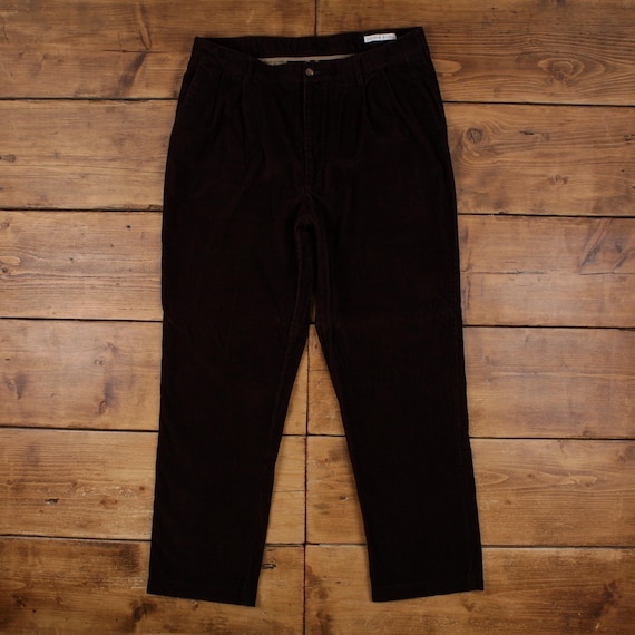 Geoffrey Beene, Vintage Geoffrey Beene Corduroy Trousers Pants 38x32 Mens Brown Pleated