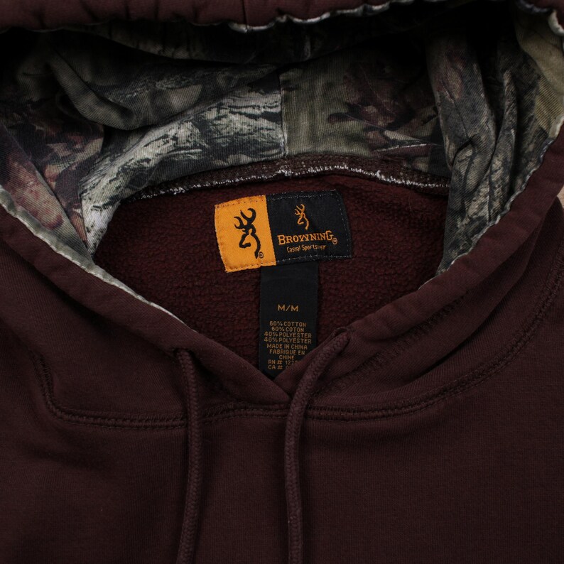 Browning Hoodie Sweatshirt M Mens Logo Spellout Realtree Camo Outdoor Brown image 3