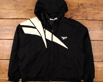 90s REEBOK Sport Jacket Mens Black Grey Green | Old School