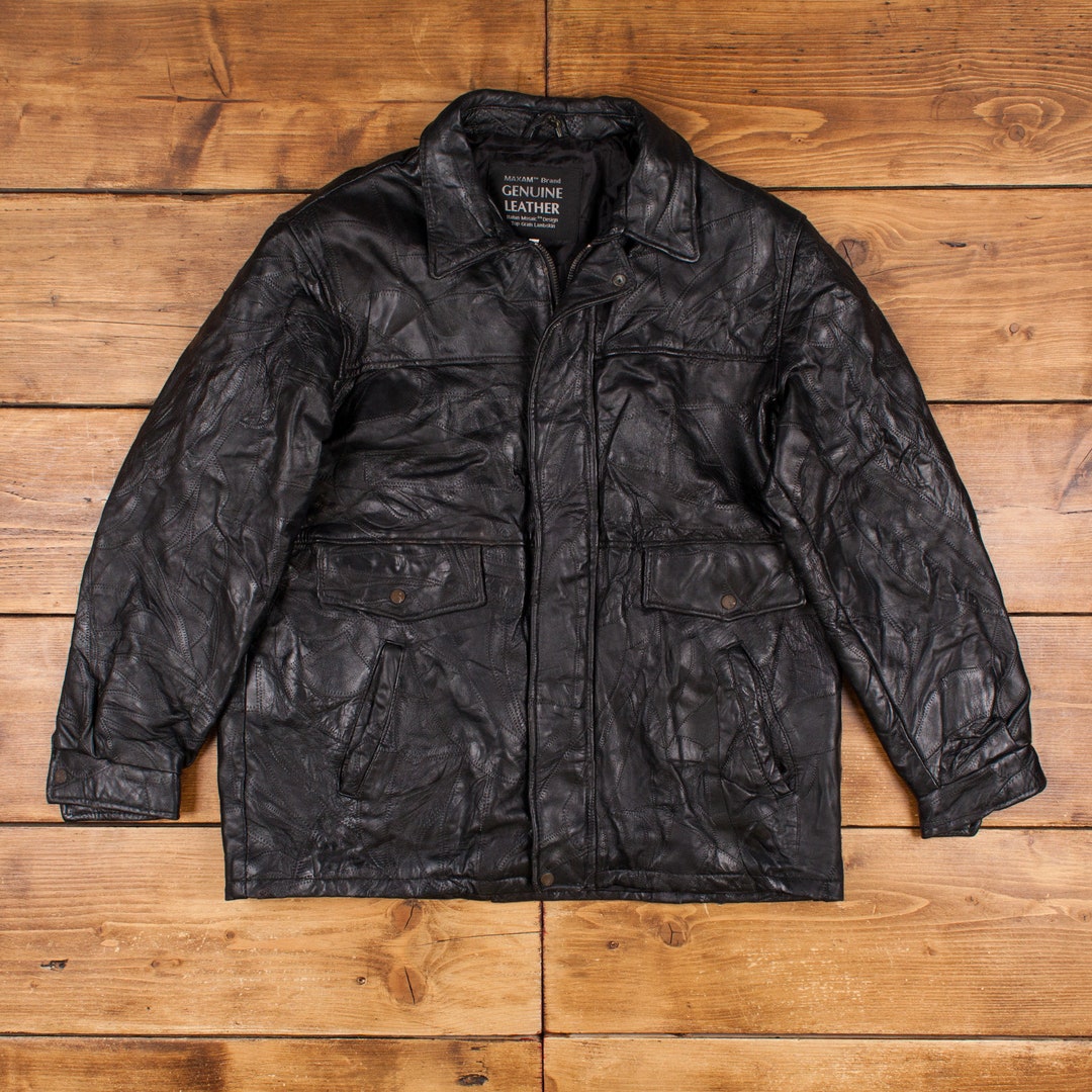 Vintage Maxam Leather Jacket XL 90s Italian Mosaic Design Vintage Maxam Leather Jacket XL 90s Italian Mosaic Design