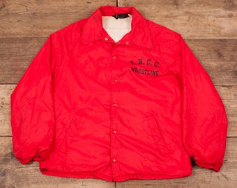 Vintage Champion Coach Jacket Medium 60s LBCC College Red Lined R32043