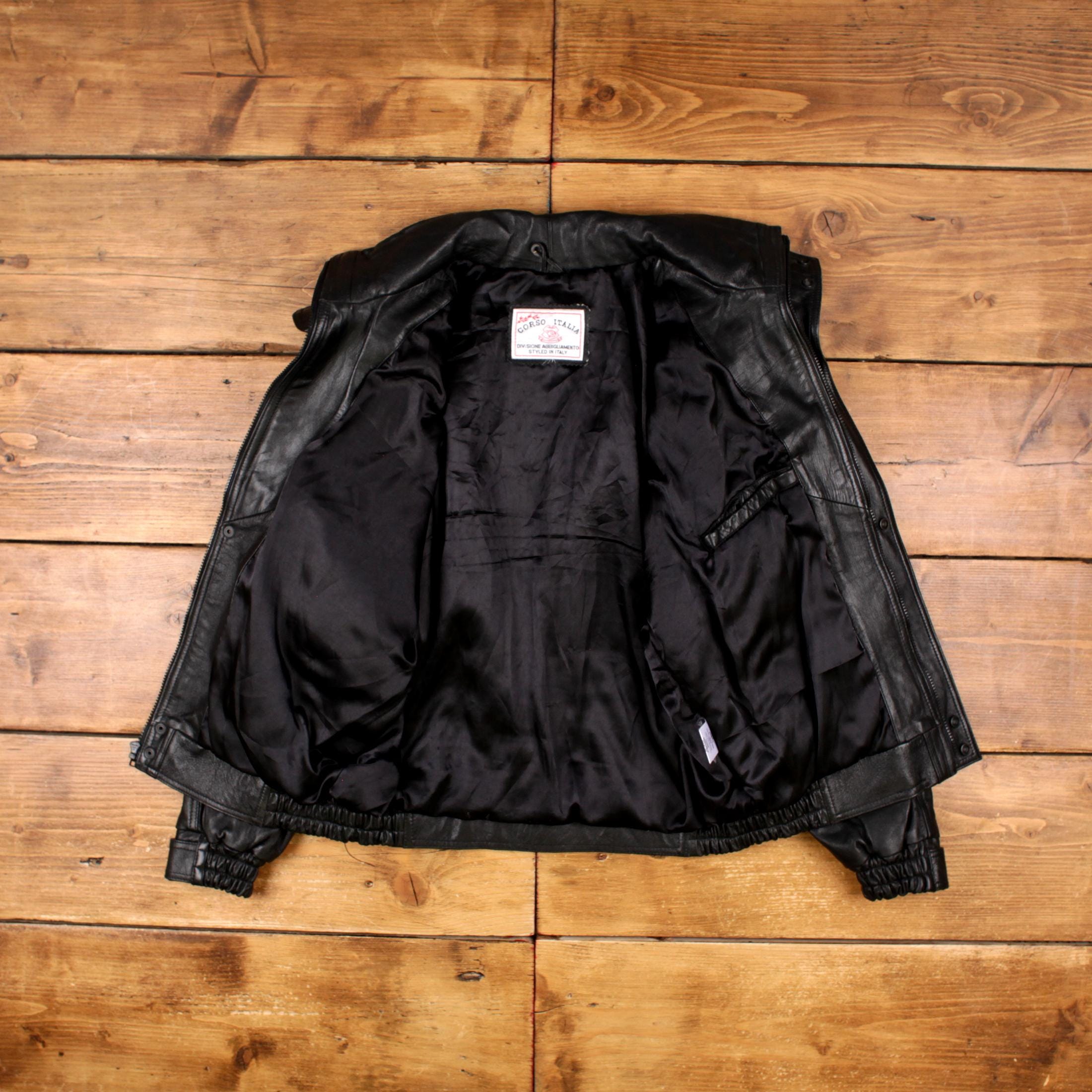Vintage Corso Italia Leather Jacket S 90s Bomber Black - Etsy