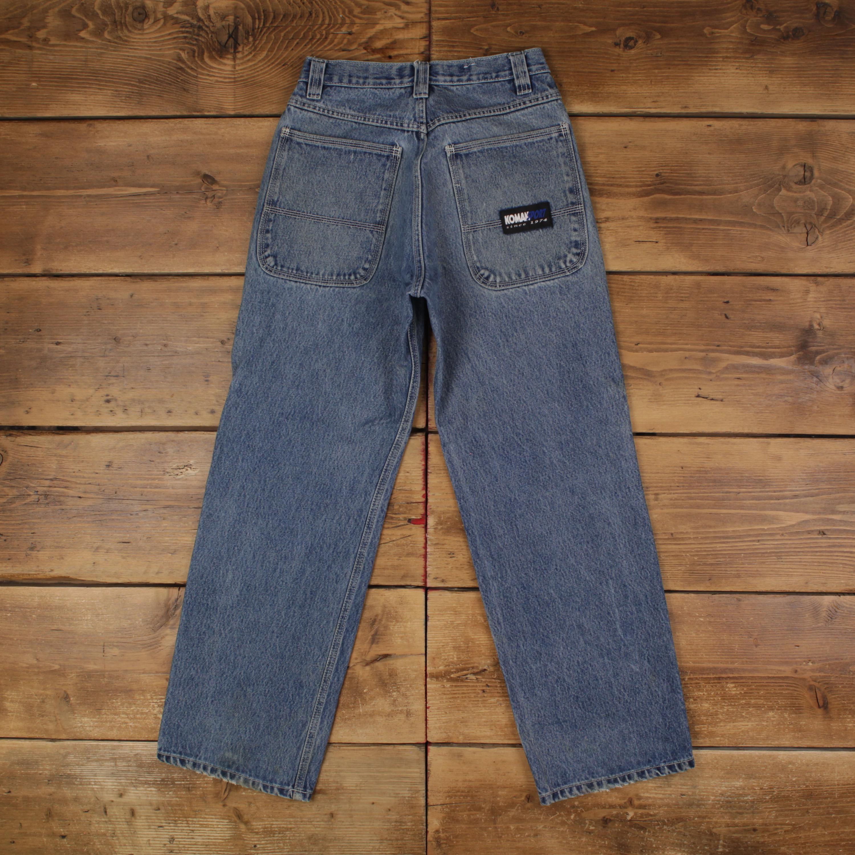 90s 希少 KOMAN JEANS クロスデザイン ワイドデニム W36 B系 Vintage Koman Jeans Pants Trousers 27x30 Hip Hop Womens Straight