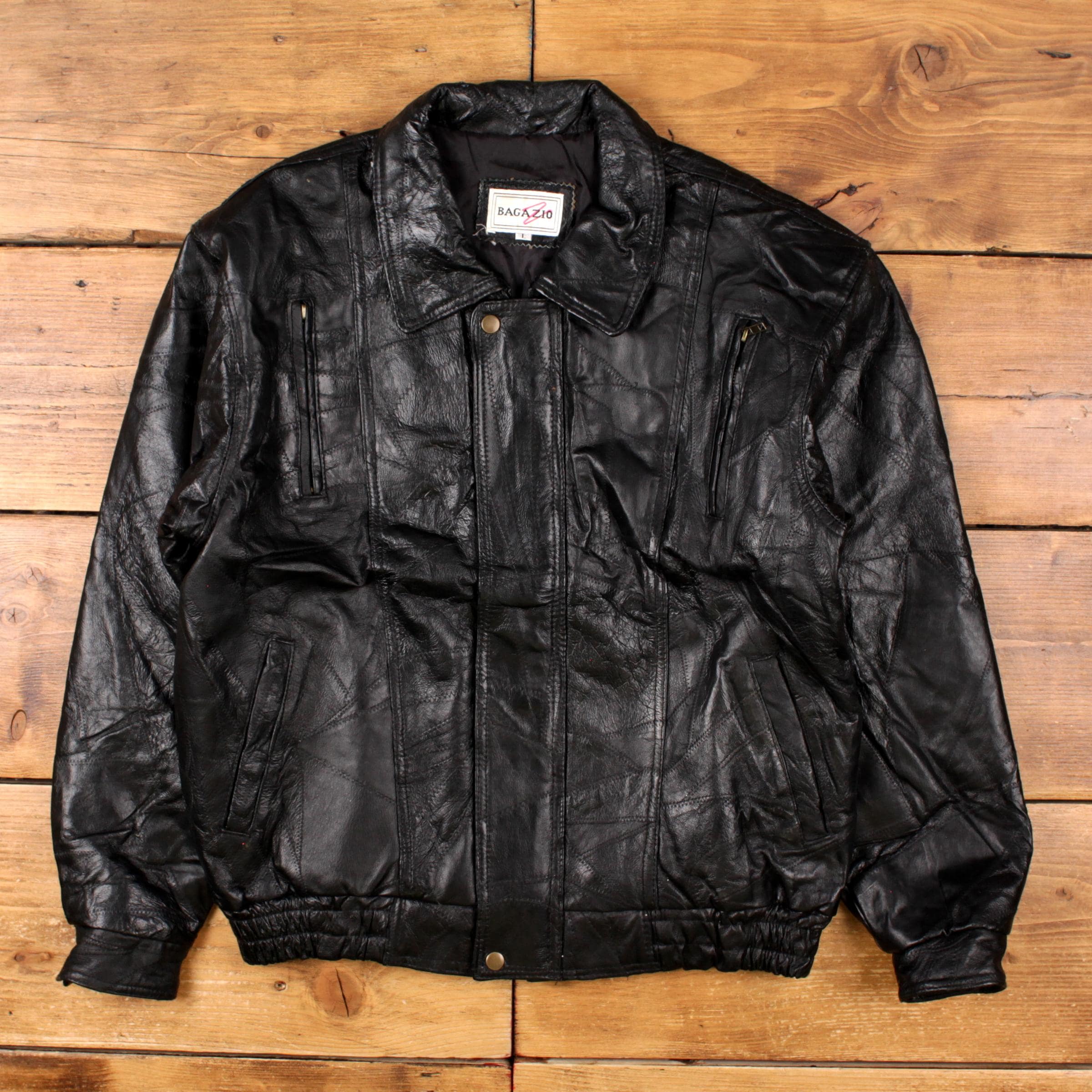 Vintage Bagazio Leather Jacket L 90s Bomber Patchwork Black - Etsy
