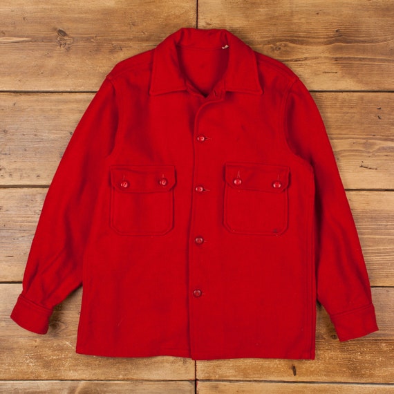 Vintage Outdoors Shirt Button S 50s Wool BSA Mens Long Sleeve Red Solid