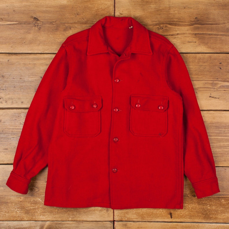 Vintage Outdoors Shirt Button S 50s Wool BSA Mens Long Sleeve Red Solid image 1