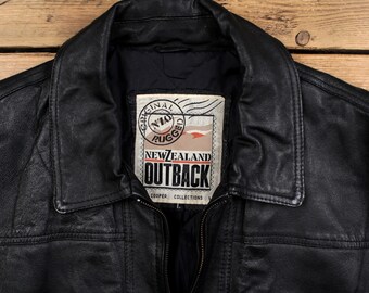 Vintage New Zealand Outback Leather Jacket L Bomber Black - Etsy