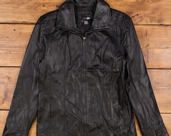 Chaqueta de cuero vintage East 5th para mujer, color negro, años 90