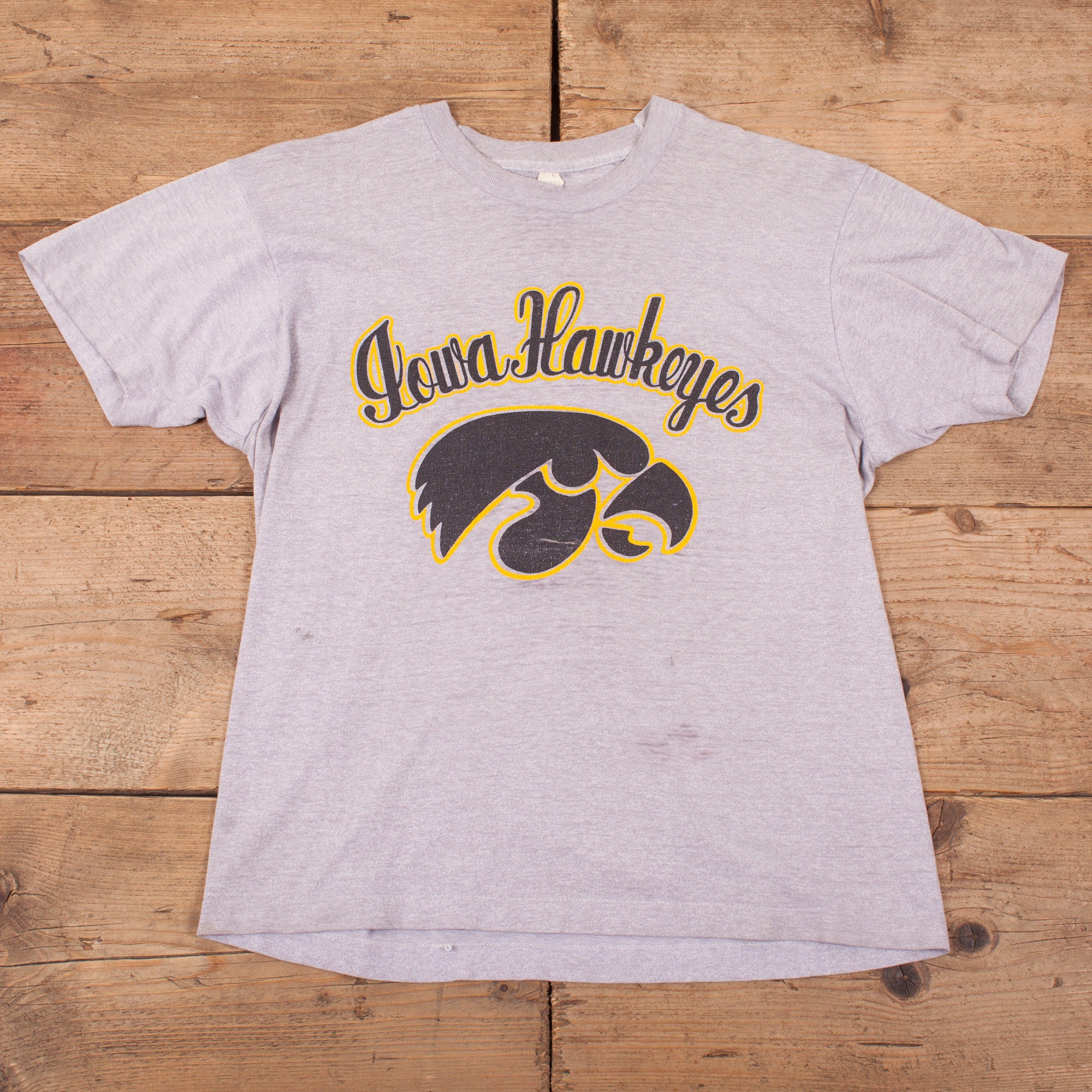 Image of Mens Vintage 80S Usa Grey Single Stitch Iowa Graphic Print T-Shirt L 42" R17923