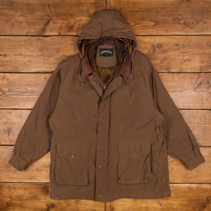 vintage Manteau Cambridge Classics Manteau XL avec col en cuir Kaki Parka avec fermeture éclair marron