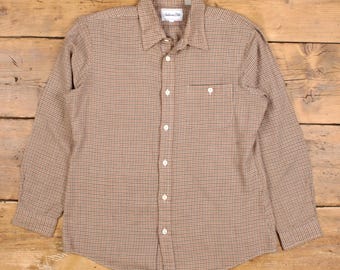 Camisa vintage Anderson con botones pequeños para hombre, talla L, algodón, cuadros rojizos y marrones, años 90