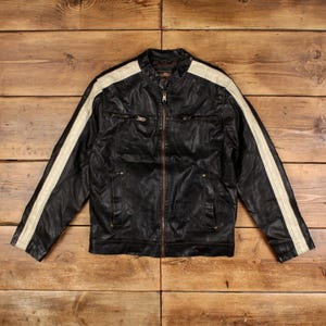 Veste en cuir Arizona S Cafe Racer motard rayé noir Femme vintage