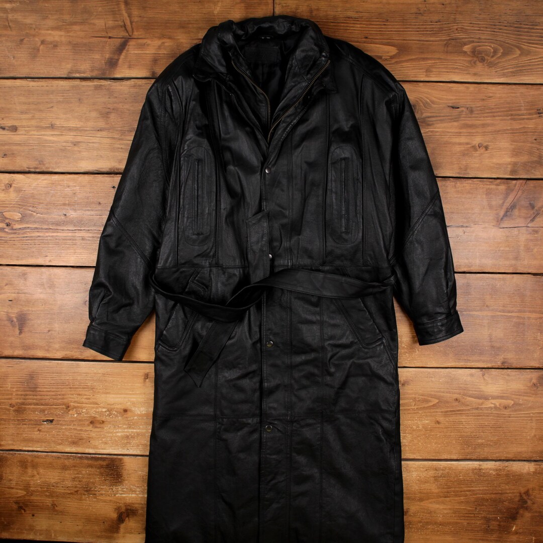 ジャケット・アウター 90s archive Science London mods coat Vintage Saxony Leather Coat M Mens 90s Black Jacket Full Zip