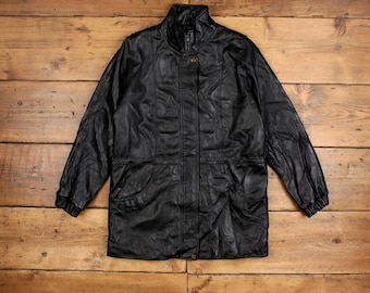 Vintage Izzi Leather Jacket S 90s Short Trench Black Womens - Etsy
