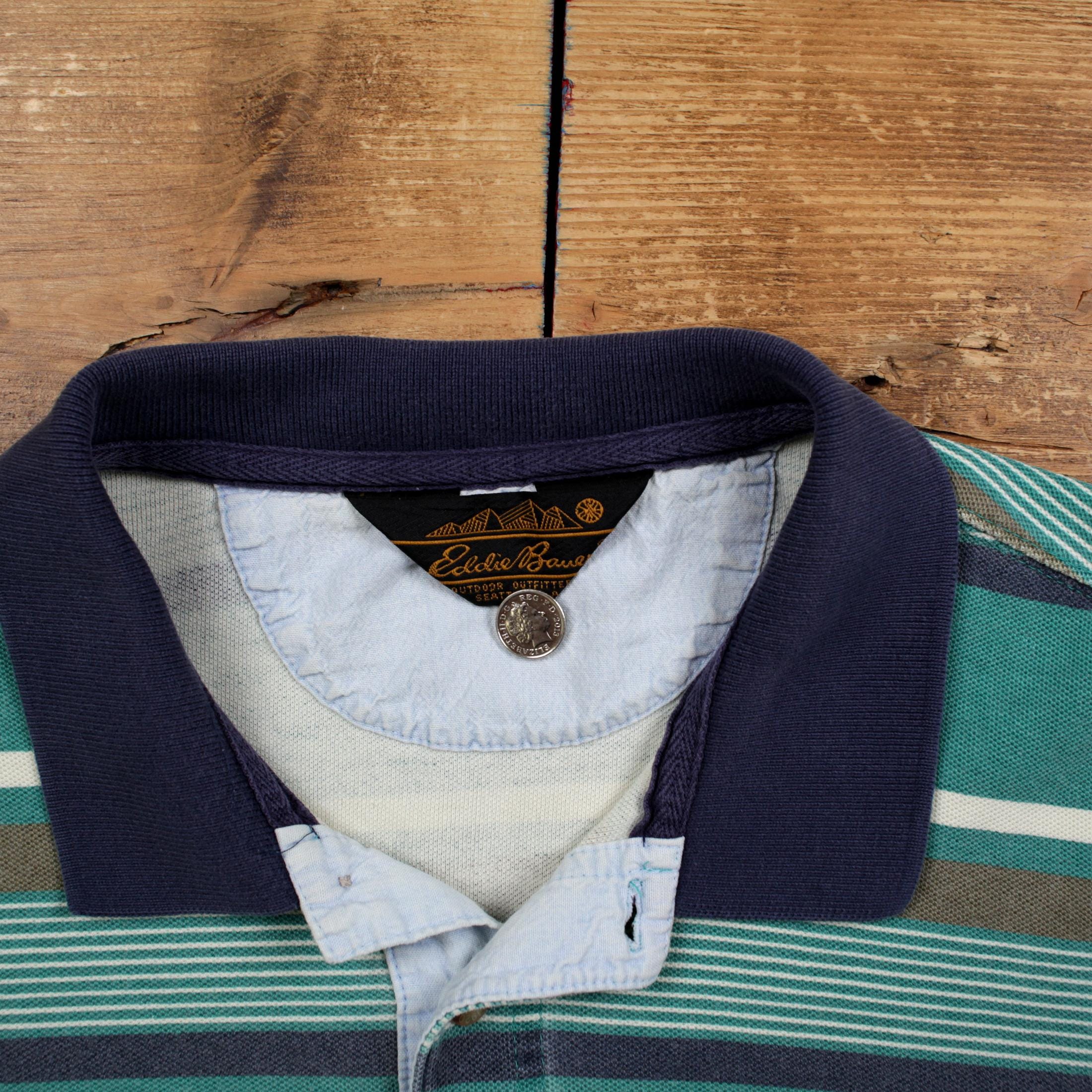 Vintage Eddie Bauer Polo Shirt T Shirt 2XL Stripe Green Tee - Etsy