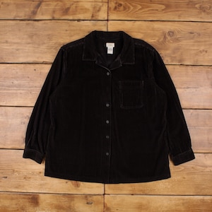 Vintage L.L.Bean Corduroy Shirt Button L 90s Womens Long Sleeve Black Solid