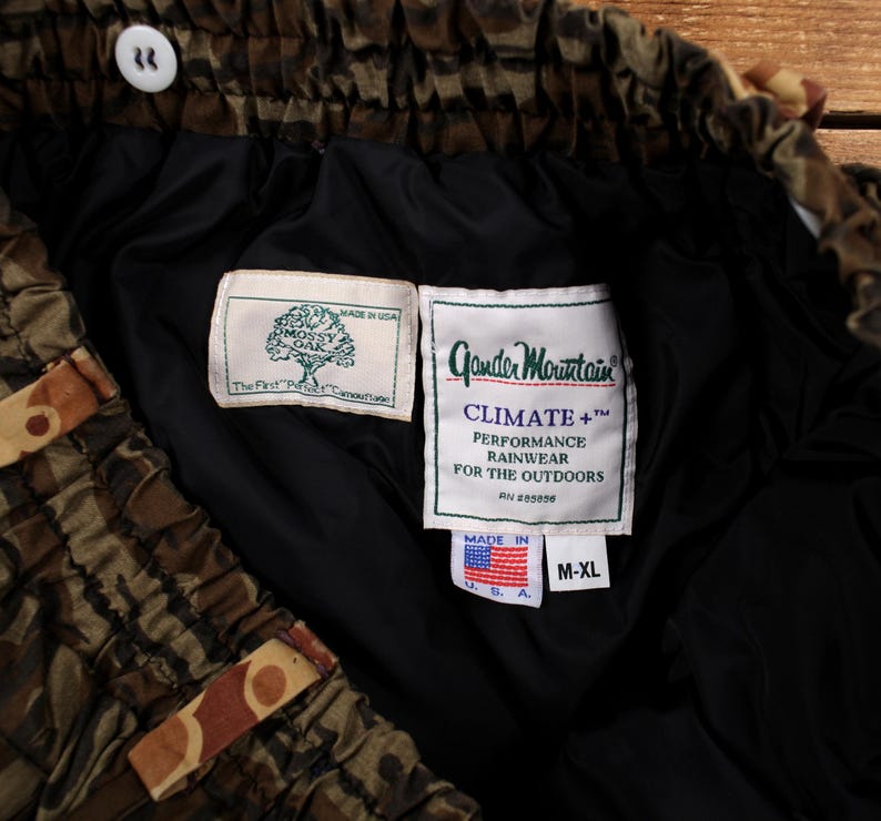 Gander Mountain Mossy Oak Camo Trousers M-XL Mens Rainwear USA Made Outdoor image 3