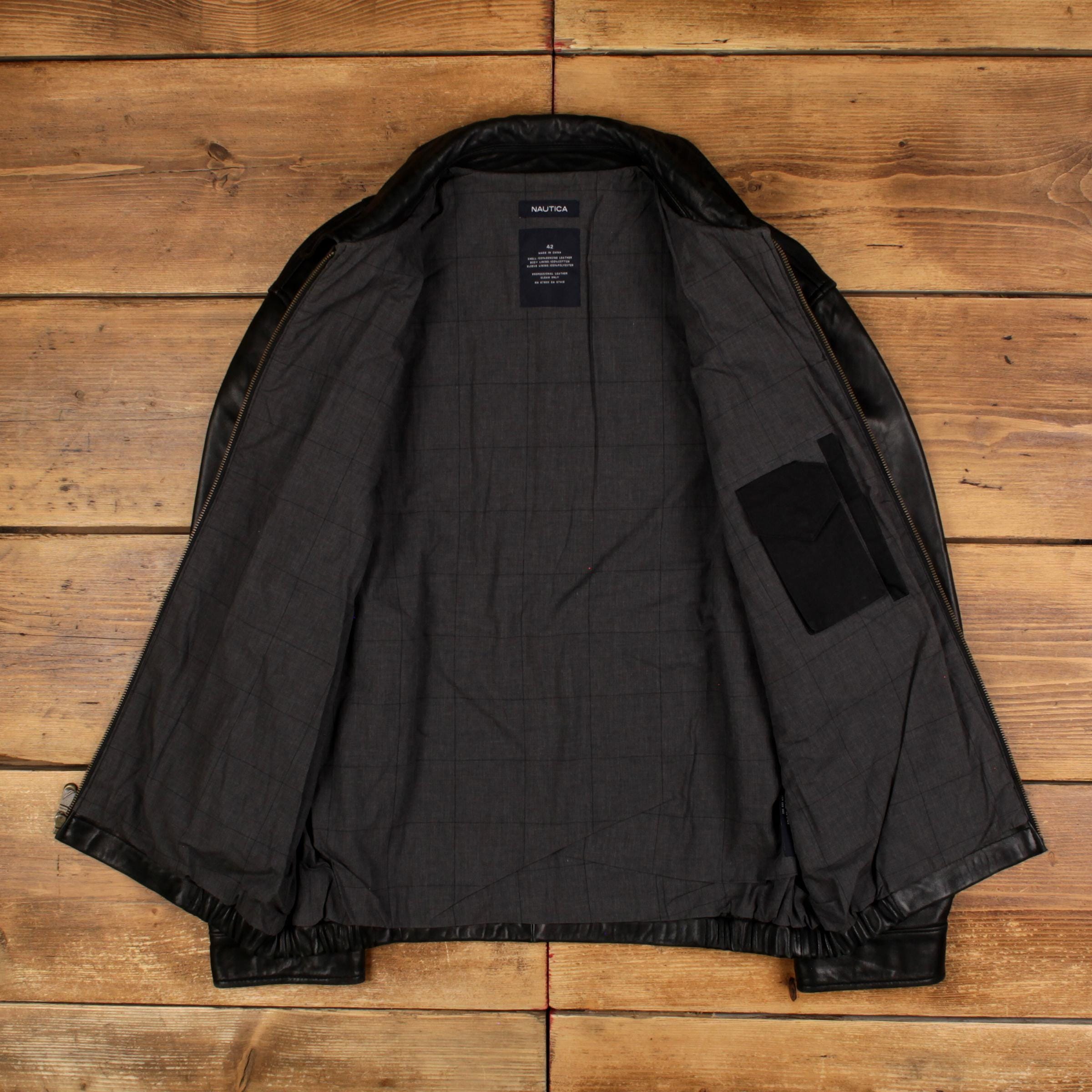 NAUTICA LeatherInsulated Blouson L ブラック Vintage Nautica Leather Jacket L Car Coat Black - Etsy