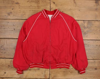 Vintage King Louie Bomber Jacket XL 80s Raglan USA Made Red