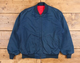 Vintage Bomber Jacket L 90s Blue Womens Zip