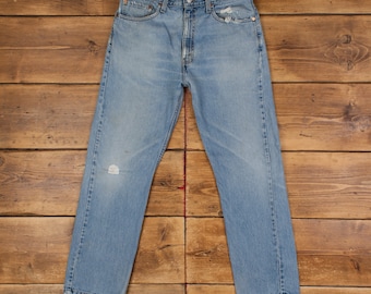 vintage Levis 505 Jeans 33 x 30 délavé à la pierre Straight Blue Red Tab Denim