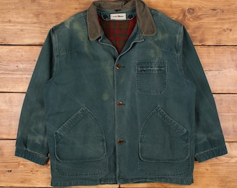 Vintage L.L.Bean Workwear Jacket XL 90s Barn Coat Blanket Lined Green Button