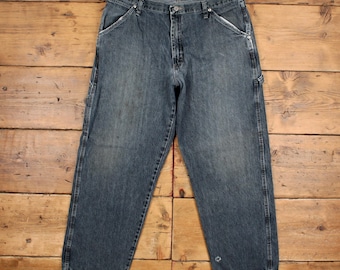 Wrangler Carpenter Jeans 36x29 Mens 00s Blue Dark Stonewash Wide Leg Denim