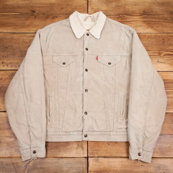 Vintage Levis Sherpa Jacket XL Beige Corduroy Cord Lined Trucker R25461