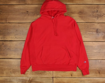 Vintage Champion Spell Out Hoodie L König Saladeen Rundhals Kapuze Herren Rot