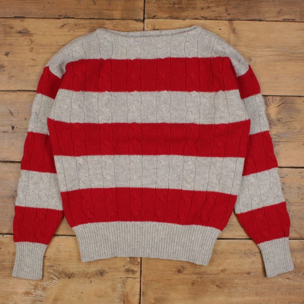 Vintage Ralph Lauren Jumper Sweater XL Striped Rugby Cable Knit Roundneck Wool