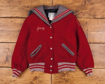 Vintage Trophy Jackets Varsity Jacket S 80s Bomber Wool USA Made Red Womens