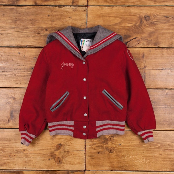 Vintage Trophy Jackets Varsity Jacket S 80s Bomber Wool USA Made Red Womens