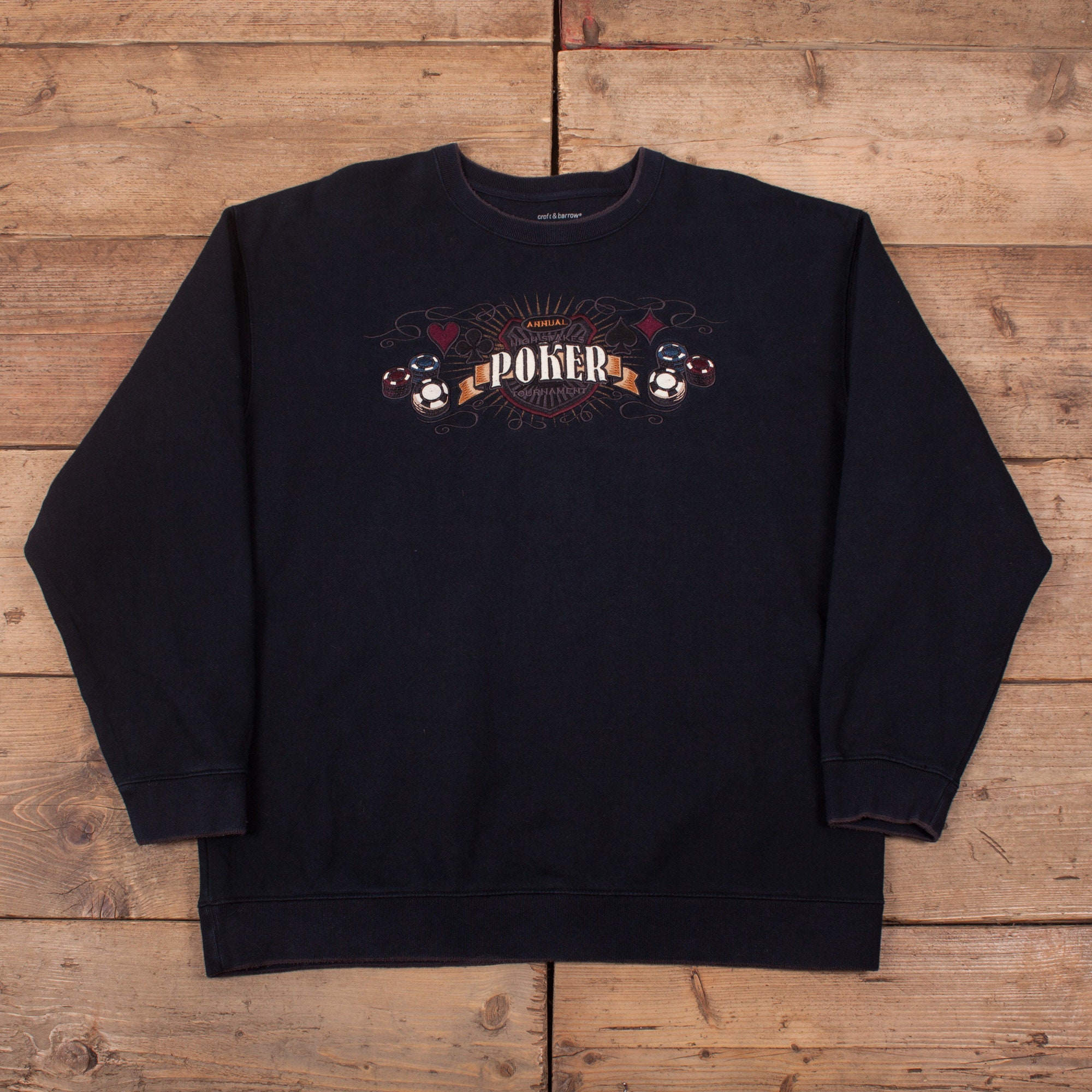 Image of Mens Vintage 90S Black Heavyweight Poker Graphic Sweatshirt Jumper L 44" R19263