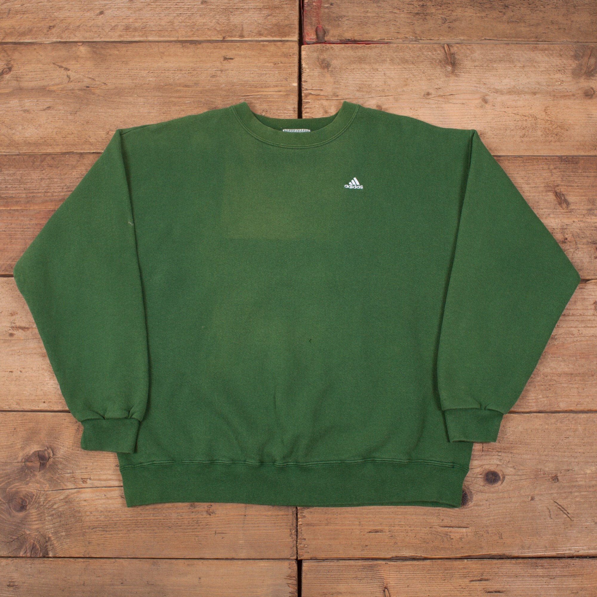 Image of Mens Vintage 90S Adidas Faded Green Crew Neck Logo Sweatshirt Xl 46" R19378