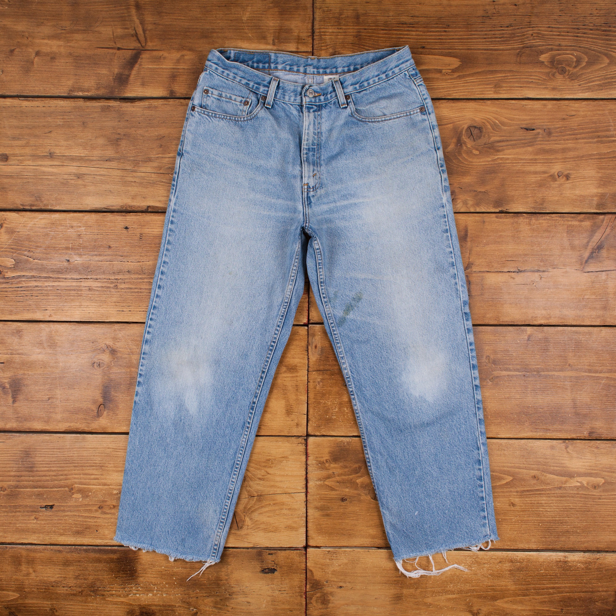 Vintage Levis 701 Jeans 33 X 28 Raw Hem Stonewash Straight Blue