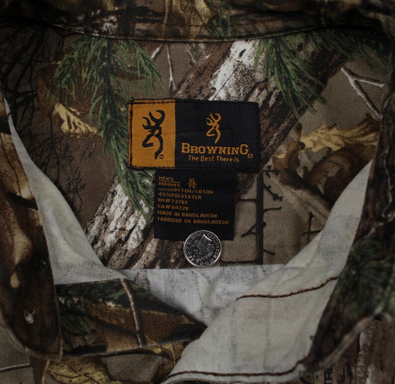 Browning Shirt XL Herren Knopf Baumwollmischung Camouflage Jagd Braun Bild 3
