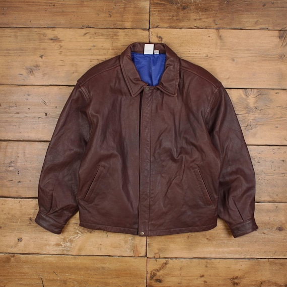 Vintage Merit Awards Leather Jacket L 90s Bomber Dad Brown