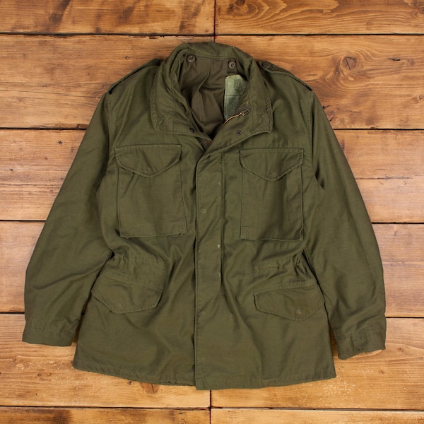 Vintage Military Jacket M 80s M65 Field Cold Weather Green Zip Snap