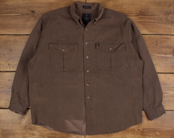 Vintage Browning Casual Shirt Button XL Herringbone Mens Long Sleeve Brown