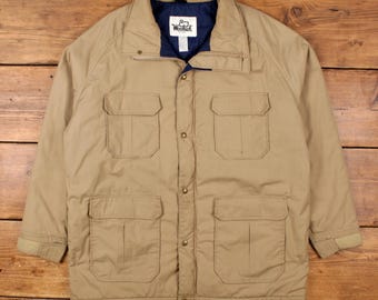 Vintage Woolrich Outdoor Jacket XL 80s Padded Chore USA Made Beige